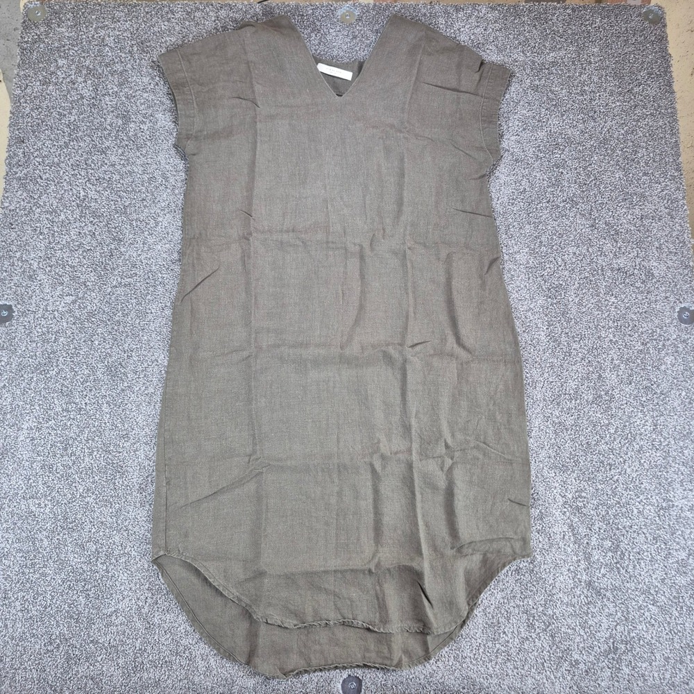 7115 by Szeki Linen Shift Dress Womens One Size Olive Brown Lagenlook Minimalist